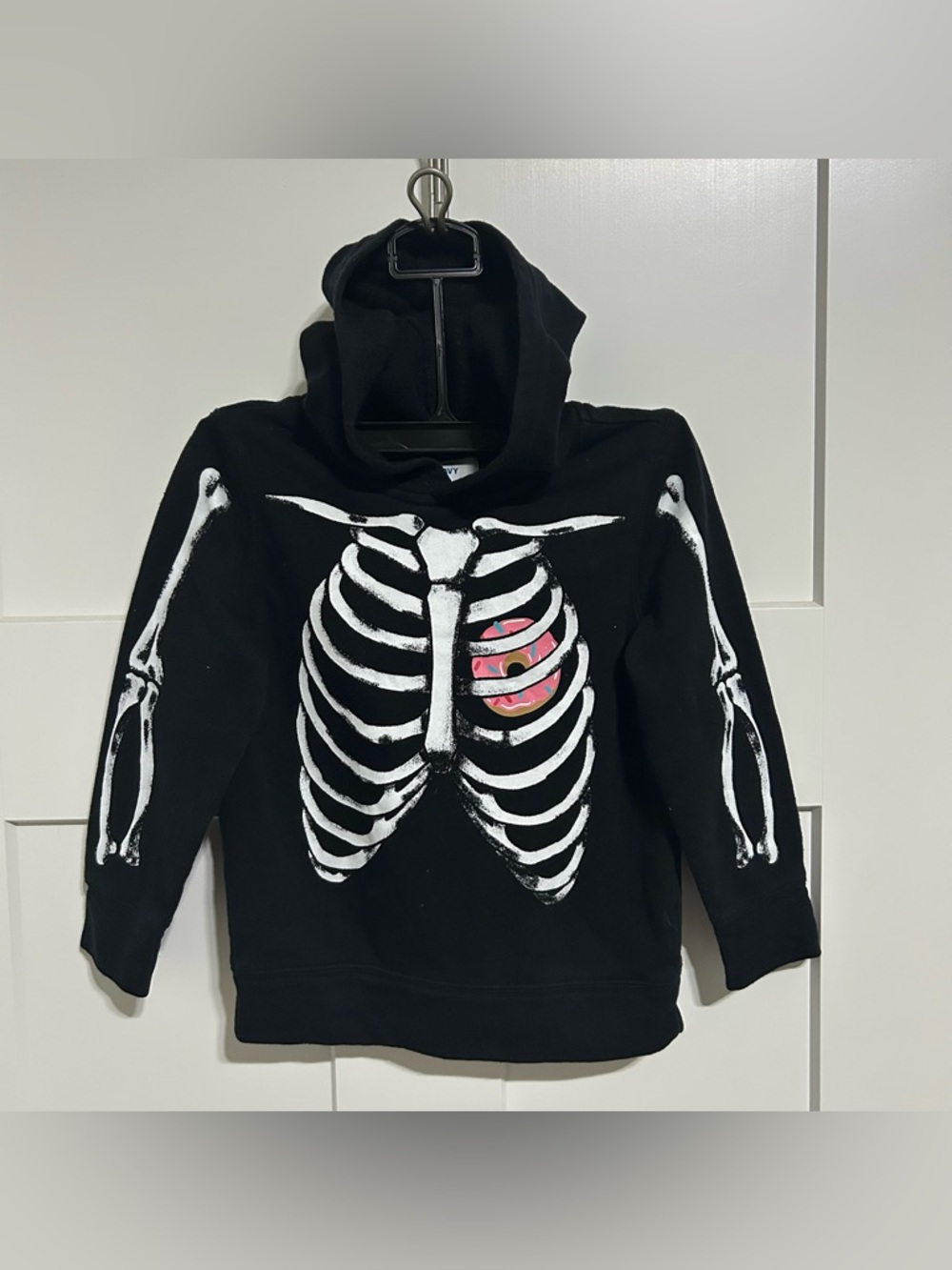 Old Navy Toddler Boy Girl Skeleton Hoodie 4T Black Donut Heart Graphic Pullove